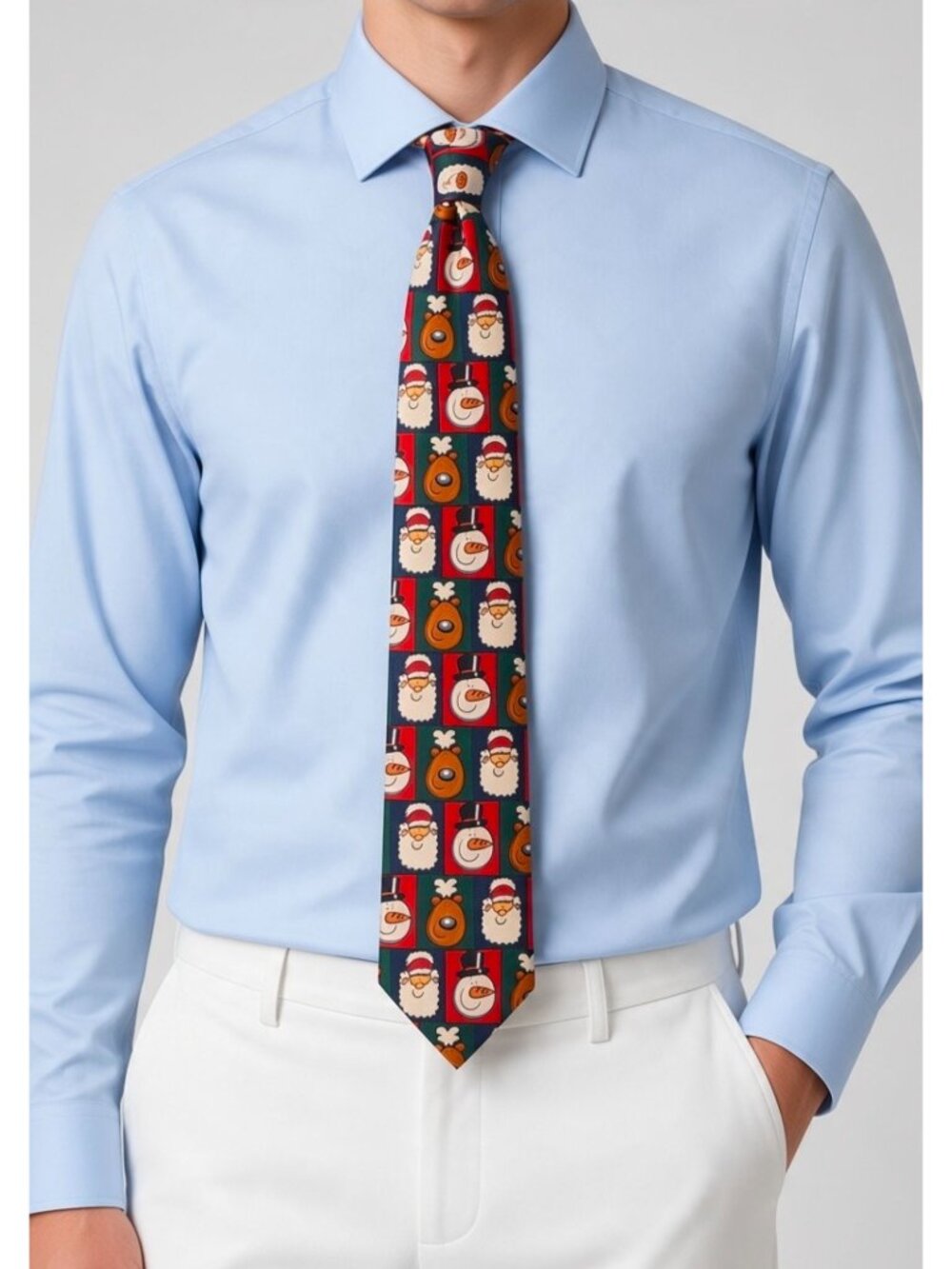 John Ashford Christmas Tie With Santa Reindeer And Snowman Holiday Print In Red